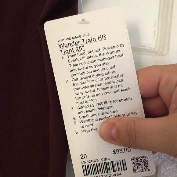NWT Lululemon wunder train tight HR 25” sz 20 - burgundy/maroon leggings - Picture 2 of 4